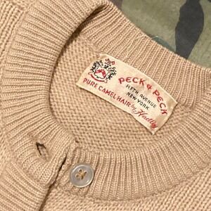 Peck & peck 100% camel hair button cardigan true vintage 60s grandpa size 40